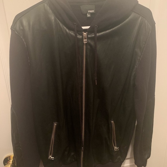 Faux Leather Zip Front Hoodie Jacket - Picture 3 of 7